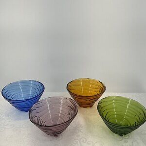 MyCo Colorful Swirl Pattern Glass Bowls‎ Footed Set/4